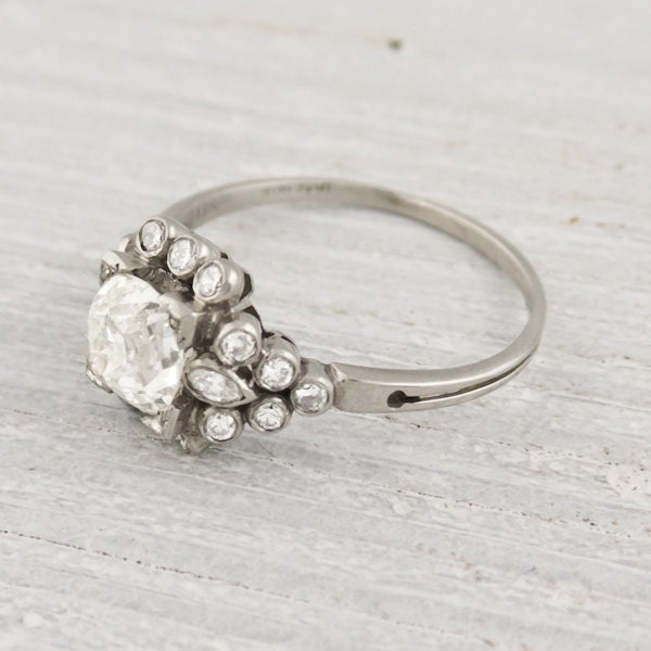 1.56 Carat Vintage Cushion Cut Diamond Engagement Ring