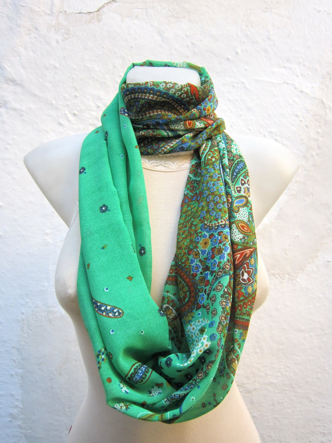 infinity scarf Loop scarf Neckwarmer Necklace scarf Fabric scarf  Green Blue  Orange  Chiffon scarf