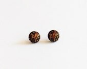 Derby - upcycled vintage mens necktie - Repurposed Covered Button Earrings - the derby - horses - polo -  horse earrings