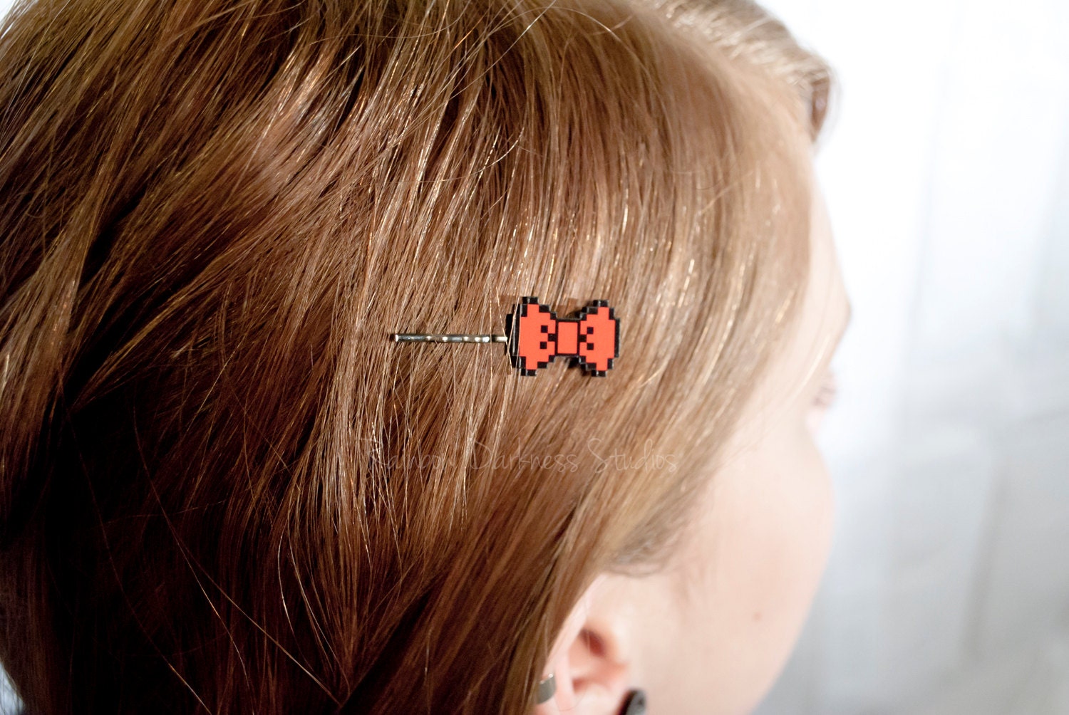 Red 8 Bit Pixel Bow Hair Clip