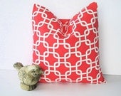 CORAL chain link Pillow ONE 26" Euro Sham Modern decorator pillow COVER 26 x 26 inches Salmon Pink Throw Pillow