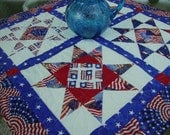 Quilted Table Topper Wall Hanging Red White Blue Stars July 4 American