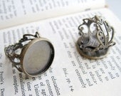 JZ039- 20PCS Brass Antique-Finish Adjustable Filigree Ring Base with 20mm Round Bezel Cup