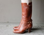 Vintage 80's Brown Leather Boots BOHO CHIC (Size 7B)