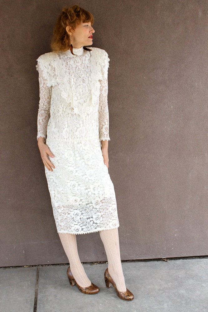 Vintage 80's Ivory Lace Dress JESSICA McCLINTOCK Wedding Dress