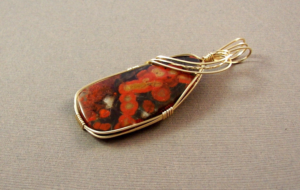 Morgan Hill Poppy Jasper 14k Gold Pendant Wire Wrapped