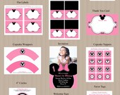 Printable Minnie Mouse Birthday Party Package 3 - Birthday Invitation, Cupcake Toppers, Favor Tags and more