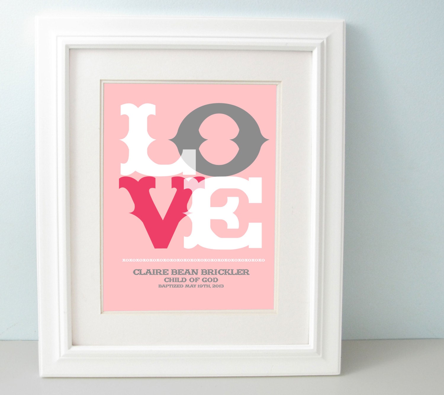 Personalized Baptism Gift, Christening Gift,  Pink Gray Nursery Art