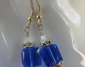Swarovski Cube Blue Sapphire Dangle Earrings Sterling Silver Hooks, Women & Teens, Mother's Day Gift