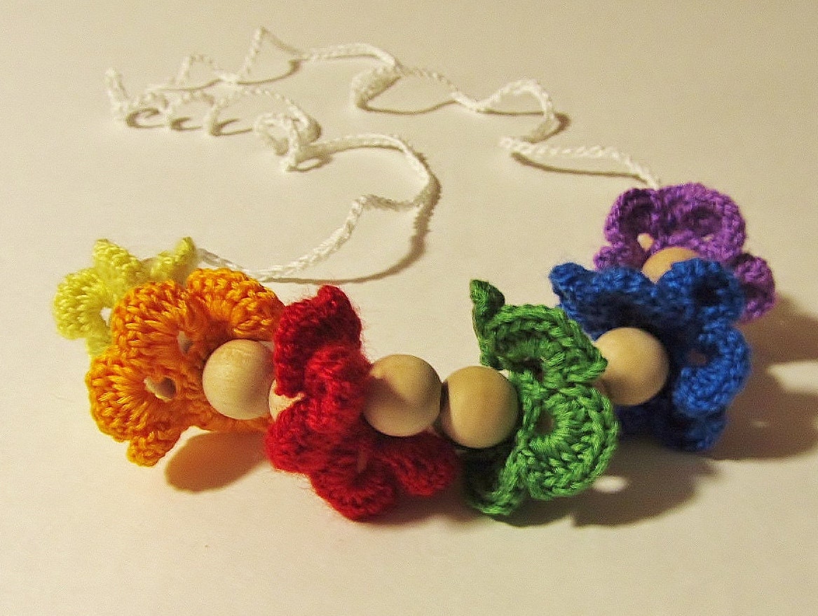 Crochet and Natural, Unfinished Wooden Bead Teething Necklace