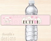Cute as a Button - Soft Pink Personalized Baby Shower Waterproof Water Bottle Labels  - 35 Labels