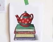 Illustration Kitchen Print Book and teapot print - SMALL WHITE