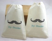100 Black and Teal My Stache Mustache Organic Muslin Cotton Drawstring Favor Gift Bags 4X6 - You choose ink color Il_170x135