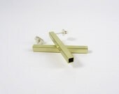 Brass Tube Stud Earrings Long Pair Silver posts Free shipping