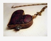 Purple Faux "Cracked Stone" Steampunk Industrial Heart Necklace - Reversible