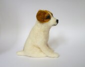 Fat Jack Russell needle felted dog sculpture white and brown