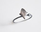 oxidized sterling silver ring with zircon diamond - free shipping
