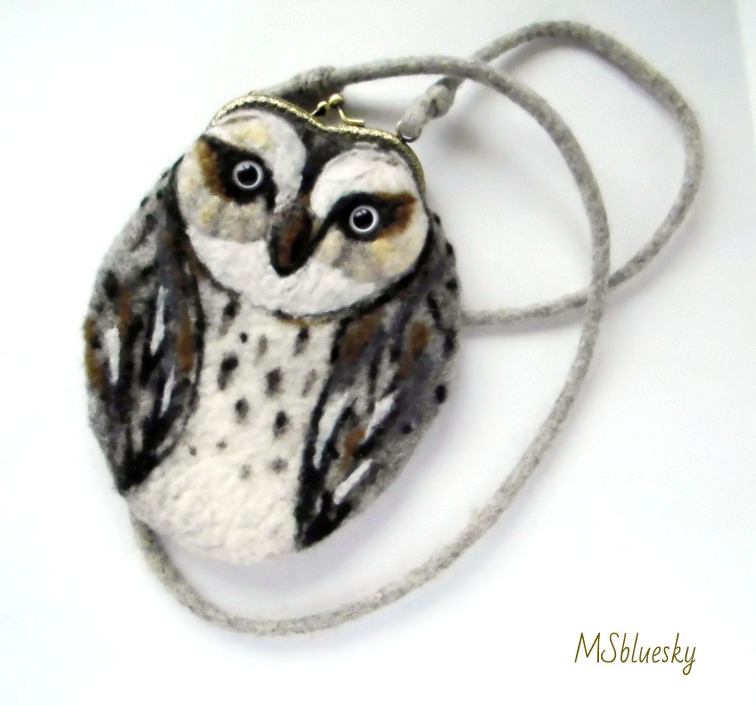 OWL Wet Felted coin purse,Shoulder Bag,Ready to Ship with bag frame metal closure Hand made  gift for her