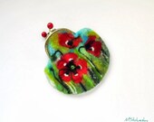 Wet Felted red  Poppies FLOWER coin purse Ready to Ship with bag frame metal closure gift for her