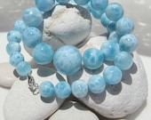 Larimar turtleback necklace, Sky Siren - heavenly blue graduated AAA beads necklace - 751, 5 ct