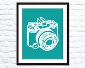 Camera Digital Print - Teal Blue - Modern Contemporary Wall Art  - Home Decor - Under 20