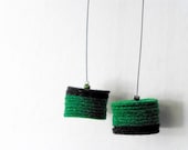 black and green felt circles chunky minimal long earrings - contemporary jewelry