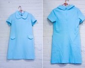 Vintage Handmade Blue Shift Dress Textured