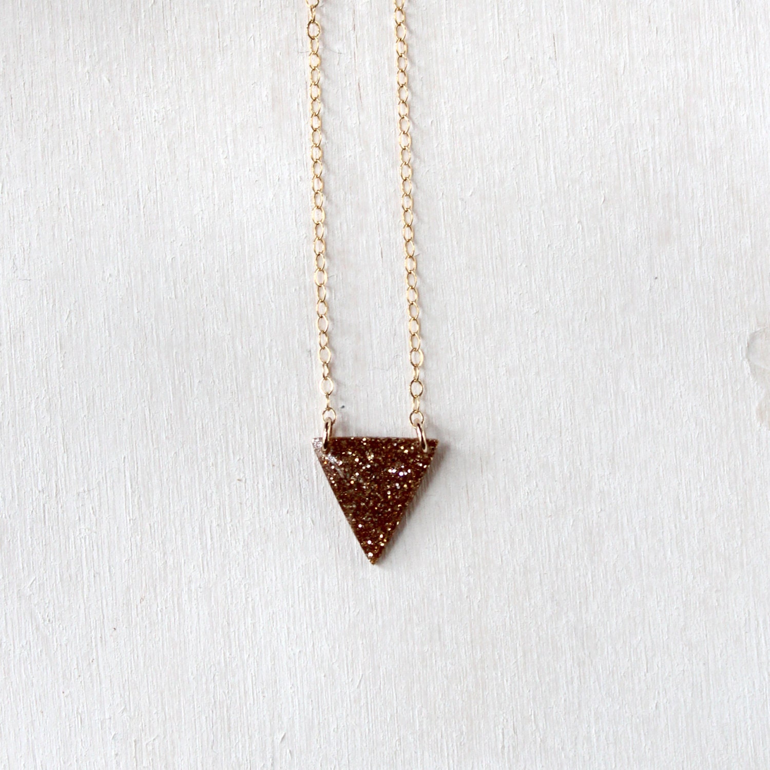 small triangle gold or silver glitter and resin pendant on 14k gold filled chain - simple dainty necklace