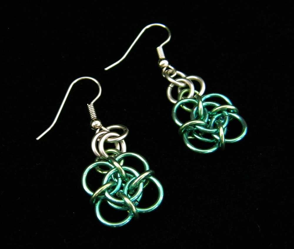 Green Chainmaille Niobium Earrings
