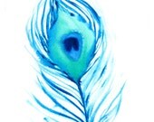 Watercolor Peacock Feather - Original Watercolor Painting - Peacock Feather No.2 - turquoise and blue green watercolor peacock feather