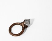 Copper Ring in Ghost // Handcrafted Electroformed Quartz Crystal Mineral Copper Ring Clear Gemstone Oxidized Ring ( 6.5 )