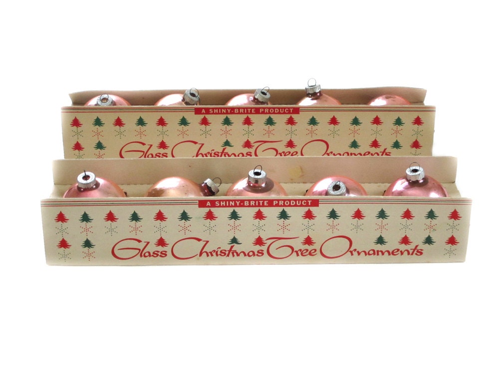 Vintage 12 Shiny Brite Glass Christmas Balls Ornaments PINK w Boxes