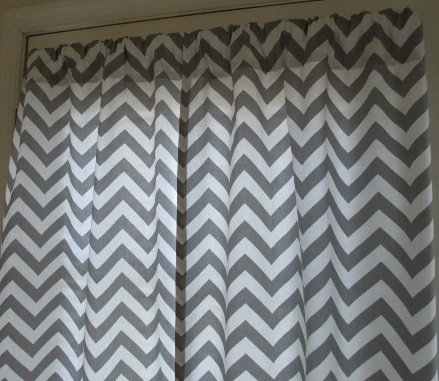 Two Curtain Panels 25 x 84 Grey Chevron Zigzag Sale
