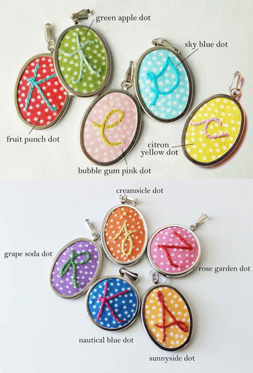 Personalized Embroidered Initial PENDANT - NO CHAIN. Lots of Color Options. by merriweathercouncil on Etsy.