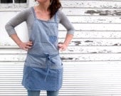 Rustic Full Kitchen Art Studio Apron For Him or Her with Crossed Back Ties in Chambray No. 1