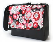 Women's small black vegan messenger bag / satchel - black, red, pink Olympia print