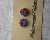 Feedsack and quilt covered earrings-White, Red, Navy