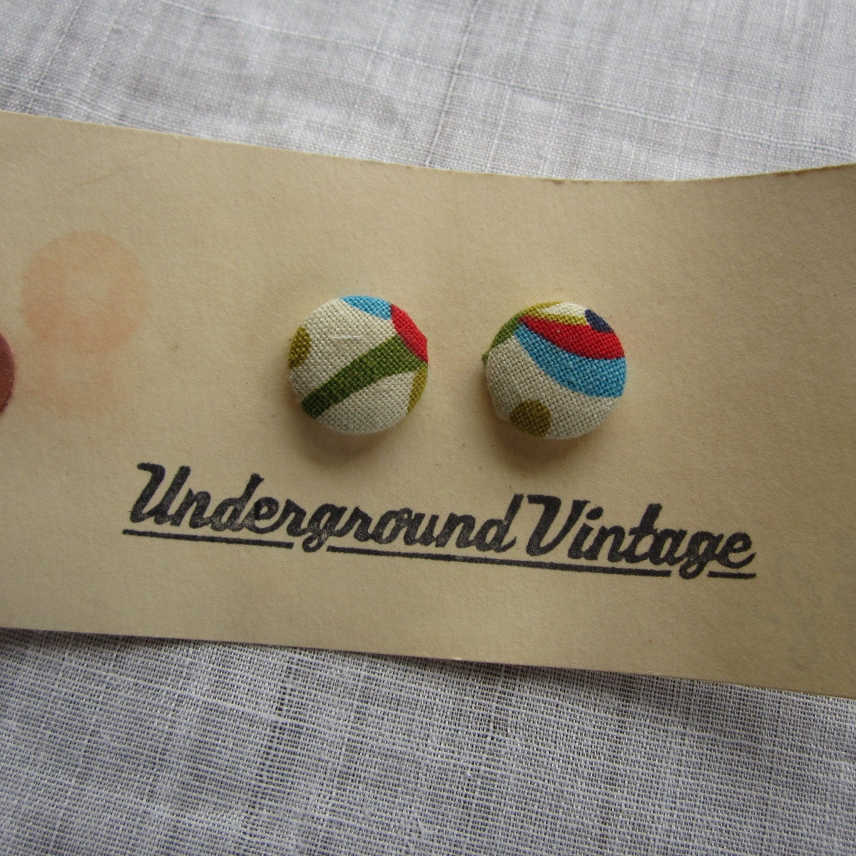 Feedsack and quilt covered earrings-Green, Turquoise, Red
