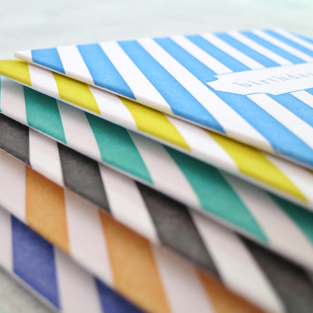 Letterpress Note Card Set  - Birthday Stripes