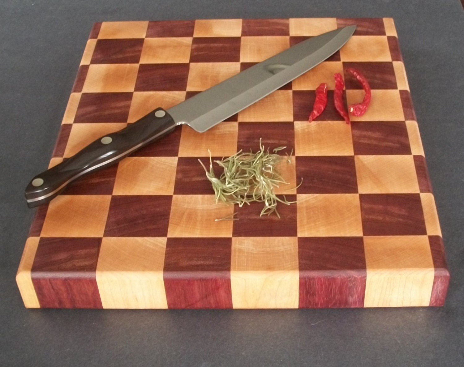 Large Wood Cutting Board, Purpleheart and Maple, 13.75" x 12.25"