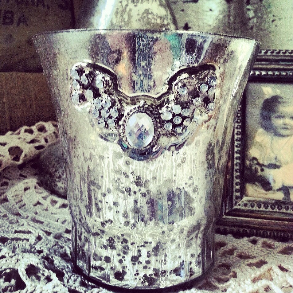 Gorgeous mercury glass Bling candleholder
