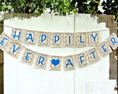HAPPILY EVER AFTER Large Venue Burlap Wedding Banner with Lace Bunting, Custom Colors Available