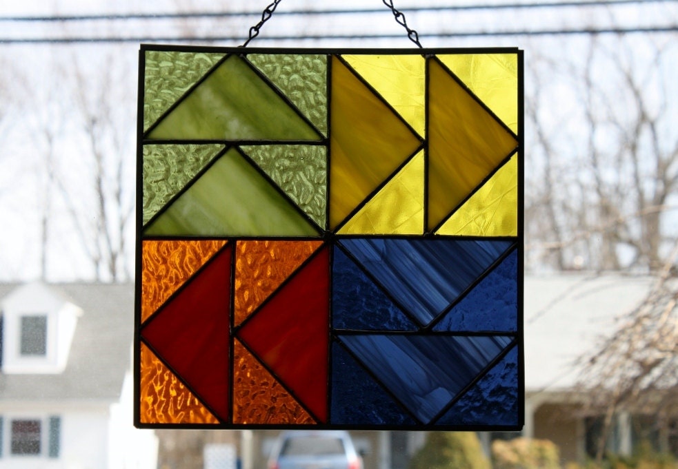 Stained Glass Suncatcher Dutchman's Puzzle Quilt Block