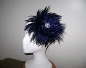 Navy Blue Gatsby Feather Fascinator Headband Hat