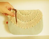 Lace clutch purse / pale blue zip purse / upcycled / bridesmaid clutch
