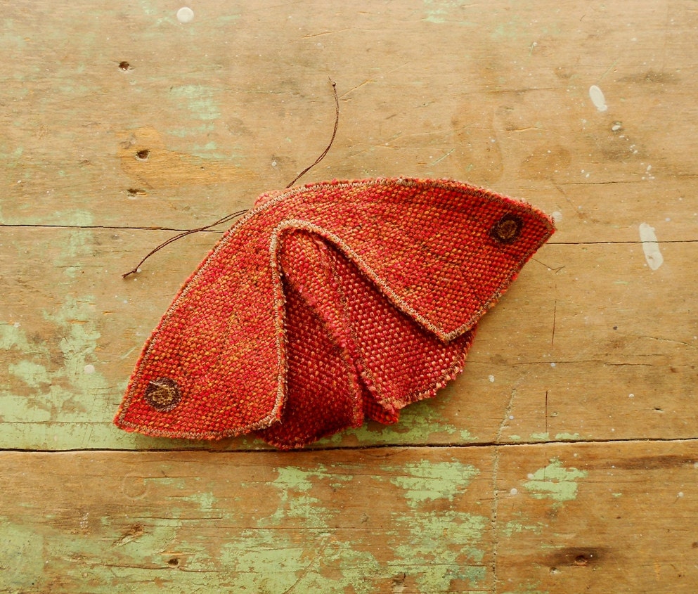Large fabric moth, recycled textile art, burnt orange