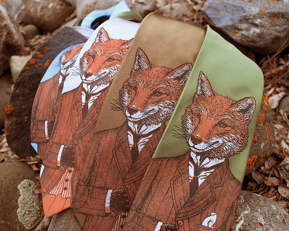 SILK Fox Necktie - Dapper Fox Tie - Men's Fox Tie