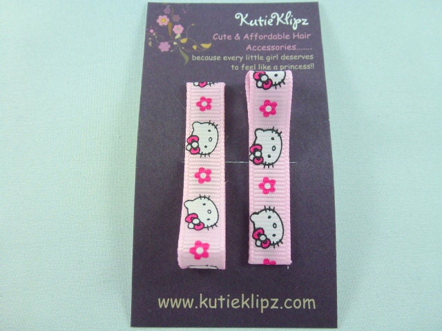 NEW - Spring SALE - Everyday Hot Pink and Baby Pink M2M Hello Kitty Printed Hair Clips Set of 2  -  Hair Accessory, Party Favor