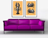 Lobster & Crab Huge Pop Art Print Set - 24x36" Extra Large Ocean Sea Creature Crustacean Art Print Set