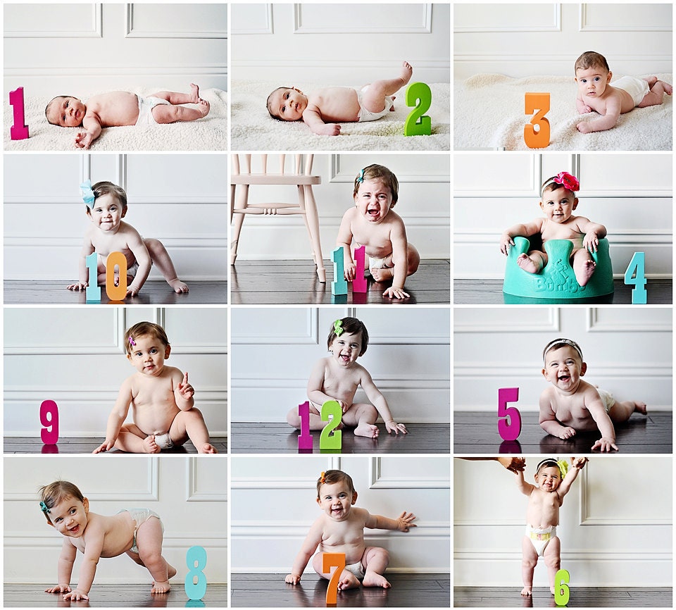 A Set of Photo Collage Wooden Numbers, Stand Alone, 6 inches tall, Chunky, Photo Prop